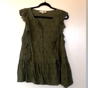 Ann Taylor LOFT olive green eyelet top